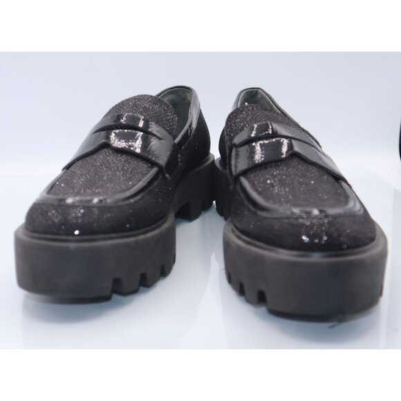 Franco Sarto Black Glitter Platform Loafers Lug Chuncky Heel Womens Size 7.5 - Picture 2 of 8